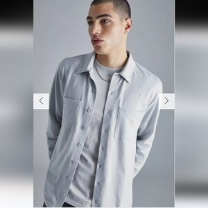 Boohoo Man Size M Pale Blue Jersey Utility Button Through Overshirt